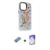 MARSİLYAN™- iPhone 13 Pro Max Kılıf Siluet Çizgi Koleksiyonu - Siyah Bilvis 5in1 3D Magic Cam Ekran Koruyucu + Pembe Shine Kamera Lens Koruma Cam