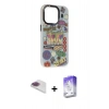 MARSİLYAN™- iPhone 13 Pro Max Kılıf Siluet Çizgi Koleksiyonu - Siyah Bilvis 5in1 3D Magic Cam Ekran Koruyucu + Gökkuşağı Pers Alüminyum Kamera Lens