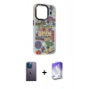 MARSİLYAN™- iPhone 13 Pro Max Kılıf Siluet Çizgi Koleksiyonu - Siyah Bilvis 5in1 3D Magic Cam Ekran Koruyucu + Neon Fosforlu Kamera Lens - MI