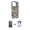 MARSİLYAN™- iPhone 13 Pro Max Kılıf Siluet Çizgi Koleksiyonu - Siyah Bilvis 5in1 3D Magic Cam Ekran Koruyucu + Beyaz Neon Fosforlu Kamera Lens