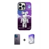 MARSİLYAN™- iPhone 13 Pro Max Kılıf Siluet Çizgi Koleksiyonu - Siyah Bilvis 5in1 3D Magic Cam Ekran Koruyucu + Neon Fosforlu Kamera Lens - MI