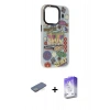 MARSİLYAN™- iPhone 13 Pro Max Kılıf Siluet Çizgi Koleksiyonu - Siyah Bilvis 5in1 3D Magic Cam Ekran Koruyucu + Renkli Kamera Lens Koruma Cam - YL
