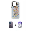 MARSİLYAN™- iPhone 13 Pro Max Kılıf Siluet Çizgi Koleksiyonu - Siyah Bilvis 5in1 3D Magic Cam Ekran Koruyucu + Neon Fosforlu Kamera Lens - MI