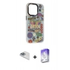 MARSİLYAN™- iPhone 13 Pro Max Kılıf Siluet Çizgi Koleksiyonu - Siyah Bilvis 5in1 3D Magic Cam Ekran Koruyucu + Pers Alüminyum Kamera Lens - SABE