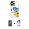 MARSİLYAN™- iPhone 13 Pro Max Kılıf Siluet Çizgi Koleksiyonu - Siyah Bilvis 5in1 3D Magic Cam Ekran Koruyucu + Neon Fosforlu Kamera Lens - MI
