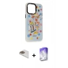 MARSİLYAN™- iPhone 13 Pro Max Kılıf Siluet Çizgi Koleksiyonu - Siyah Bilvis 5in1 3D Magic Cam Ekran Koruyucu + Gold Pers Alüminyum Kamera Lens