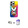 MARSİLYAN™- iPhone 13 Pro Max Kılıf Siluet Çizgi Koleksiyonu - Siyah Bilvis 5in1 3D Magic Cam Ekran Koruyucu + Rainbow Kamera Lens Koruma Cam - BZ