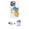 MARSİLYAN™- iPhone 13 Pro Max Kılıf Siluet Çizgi Koleksiyonu - Siyah Bilvis 5in1 3D Magic Cam Ekran Koruyucu + Rainbow Kamera Lens Koruma Cam - MI