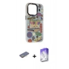 MARSİLYAN™- iPhone 13 Pro Max Kılıf Siluet Çizgi Koleksiyonu - Siyah Bilvis 5in1 3D Magic Cam Ekran Koruyucu + Sarı Renkli Kamera Lens Koruma Cam