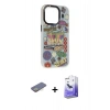 MARSİLYAN™- iPhone 13 Pro Max Kılıf Siluet Çizgi Koleksiyonu - Siyah Bilvis 5in1 5D Magic Hayalet Cam Ekran Koruyucu + Renkli Kamera Lens Koruma Cam - SI