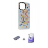 MARSİLYAN™- iPhone 13 Pro Max Kılıf Siluet Çizgi Koleksiyonu - Siyah Bilvis 5in1 5D Magic Hayalet Cam Ekran Koruyucu + Renkli Kamera Lens Koruma Cam - PE