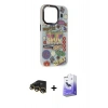 MARSİLYAN™- iPhone 13 Pro Max Kılıf Siluet Çizgi Koleksiyonu - Siyah Bilvis 5in1 5D Magic Hayalet Cam Ekran Koruyucu + Raze Metal Kamera Lens - GD