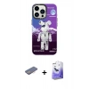 MARSİLYAN™- iPhone 13 Pro Max Kılıf Siluet Çizgi Koleksiyonu - Siyah Bilvis 5in1 5D Magic Hayalet Cam Ekran Koruyucu + Renkli Kamera Lens Koruma Cam - PE