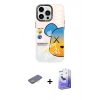 MARSİLYAN™- iPhone 13 Pro Max Kılıf Siluet Çizgi Koleksiyonu - Siyah Bilvis 5in1 5D Magic Hayalet Cam Ekran Koruyucu + Renkli Kamera Lens Koruma Cam - SI