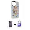 MARSİLYAN™- iPhone 13 Pro Max Kılıf Siluet Çizgi Koleksiyonu - Siyah Bilvis 5in1 5D Magic Hayalet Cam Ekran Koruyucu + Neon Fosforlu Kamera Lens - BZ