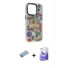 MARSİLYAN™- iPhone 13 Pro Max Kılıf Siluet Çizgi Koleksiyonu - Siyah Bilvis 5in1 5D Magic Hayalet Cam Ekran Koruyucu + Mavi Shine Kamera Lens Koruma Cam