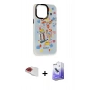 MARSİLYAN™- iPhone 13 Pro Max Kılıf Siluet Çizgi Koleksiyonu - Siyah Bilvis 5in1 5D Magic Hayalet Cam Ekran Koruyucu + Pers Alüminyum Kamera Lens - KI