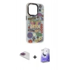 MARSİLYAN™- iPhone 13 Pro Max Kılıf Siluet Çizgi Koleksiyonu - Siyah Bilvis 5in1 5D Magic Hayalet Cam Ekran Koruyucu + Gökkuşağı Pers Alüminyum Kamera Lens