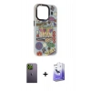 MARSİLYAN™- iPhone 13 Pro Max Kılıf Siluet Çizgi Koleksiyonu - Siyah Bilvis 5in1 5D Magic Hayalet Cam Ekran Koruyucu + Neon Fosforlu Kamera Lens - YL