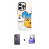 MARSİLYAN™- iPhone 13 Pro Max Kılıf Siluet Çizgi Koleksiyonu - Siyah Bilvis 5in1 5D Magic Hayalet Cam Ekran Koruyucu + Neon Fosforlu Kamera Lens - BZ