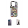 MARSİLYAN™- iPhone 13 Pro Max Kılıf Siluet Çizgi Koleksiyonu - Siyah Bilvis Hayalet Cam Ekran Koruyucu + Neon Fosforlu Kamera Lens - MI