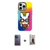 MARSİLYAN™- iPhone 13 Pro Max Kılıf Siluet Çizgi Koleksiyonu - Siyah Bilvis Hayalet Cam Ekran Koruyucu + Neon Fosforlu Kamera Lens - MI