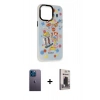 MARSİLYAN™- iPhone 13 Pro Max Kılıf Siluet Çizgi Koleksiyonu - Siyah Bilvis Hayalet Cam Ekran Koruyucu + Neon Fosforlu Kamera Lens - MI