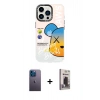 MARSİLYAN™- iPhone 13 Pro Max Kılıf Siluet Çizgi Koleksiyonu - Siyah Bilvis Hayalet Cam Ekran Koruyucu + Neon Fosforlu Kamera Lens - MI