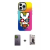 MARSİLYAN™- iPhone 13 Pro Max Kılıf Siluet Çizgi Koleksiyonu - Siyah Bilvis Hayalet Cam Ekran Koruyucu + Neon Fosforlu Kamera Lens - YL