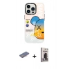 MARSİLYAN™- iPhone 13 Pro Max Kılıf Siluet Çizgi Koleksiyonu - Siyah Bilvis Hayalet Cam Ekran Koruyucu + Renkli Kamera Lens Koruma Cam - PE