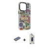 MARSİLYAN™- iPhone 13 Pro Max Kılıf Siluet Çizgi Koleksiyonu - Siyah Bilvis Hayalet Cam Ekran Koruyucu + Renkli Kamera Lens Koruma Cam - YL