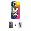 MARSİLYAN™- iPhone 13 Pro Max Kılıf Siluet Çizgi Koleksiyonu - Siyah Joko 5D Cam + Neon Fosforlu Kamera Lens - BZ