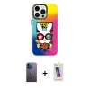 MARSİLYAN™- iPhone 13 Pro Max Kılıf Siluet Çizgi Koleksiyonu - Siyah Joko 5D Cam + Neon Fosforlu Kamera Lens - MI