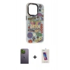 MARSİLYAN™- iPhone 13 Pro Max Kılıf Siluet Çizgi Koleksiyonu - Siyah Joko 5D Cam + Neon Fosforlu Kamera Lens - YL