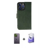 MARSİLYAN™- iPhone 13 Pro Max Kılıf Siluet Işık Serisi - Siyah Bilvis 5in1 5D Magic Hayalet Cam Ekran Koruyucu + Yeşil Neon Fosforlu Kamera Lens