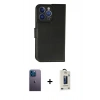MARSİLYAN™- iPhone 13 Pro Max Kılıf Siluet Işık Serisi - Siyah Bilvis Hayalet Cam Ekran Koruyucu + Mavi Neon Fosforlu Kamera Lens