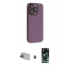 MARSİLYAN™- iPhone 13 Pro Max Kılıf Siluet Minimal Özel Seri - Şeffaf 360 Full Body Arka Koruyucu + Mor Rainbow Kamera Lens Koruma Cam