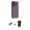 MARSİLYAN™- iPhone 13 Pro Max Kılıf Siluet Minimal Özel Seri - Şeffaf 360 Full Body Arka Koruyucu + Renkli Kamera Lens Koruma Cam - TU