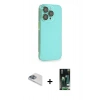 MARSİLYAN™- iPhone 13 Pro Max Kılıf Siluet Minimal Özel Seri - Şeffaf 360 Full Body Arka Koruyucu + Sierra Blue Pers Alüminyum Kamera Lens