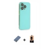 MARSİLYAN™- iPhone 13 Pro Max Kılıf Siluet Minimal Özel Seri - Şeffaf Maxco Cam Ekran Koruyucu + Açık Yeşil Metal Kamera Lens Koruma Cam