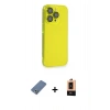 MARSİLYAN™- iPhone 13 Pro Max Kılıf Siluet Minimal Özel Seri - Şeffaf Maxco Cam Ekran Koruyucu + Açık Yeşil Metal Kamera Lens Koruma Cam