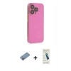 MARSİLYAN™- iPhone 13 Pro Max Kılıf Siluet Minimal Özel Seri - Şeffaf Pasifik Cam Ekran Koruyucu + Pembe Shine Kamera Lens Koruma Cam