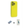 MARSİLYAN™- iPhone 13 Pro Max Kılıf Siluet Minimal Özel Seri - Şeffaf Pasifik Cam Ekran Koruyucu + Pembe Shine Kamera Lens Koruma Cam