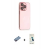 MARSİLYAN™- iPhone 13 Pro Max Kılıf Siluet Minimal Özel Seri - Şeffaf Pasifik Cam Ekran Koruyucu + Pembe Shine Kamera Lens Koruma Cam