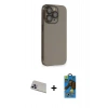 MARSİLYAN™- iPhone 13 Pro Max Kılıf Siluet Minimal Özel Seri - Siyah 18D Cam Ekran Koruyucu + Mor Rainbow Kamera Lens Koruma Cam