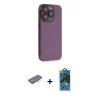 MARSİLYAN™- iPhone 13 Pro Max Kılıf Siluet Minimal Özel Seri - Siyah 18D Cam Ekran Koruyucu + Turuncu Renkli Kamera Lens Koruma Cam