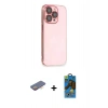 MARSİLYAN™- iPhone 13 Pro Max Kılıf Siluet Minimal Özel Seri - Siyah 18D Cam Ekran Koruyucu + Turuncu Renkli Kamera Lens Koruma Cam