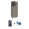 MARSİLYAN™- iPhone 13 Pro Max Kılıf Siluet Minimal Özel Seri - Siyah 3D Antistatik Cam Ekran Koruyucu + Neon Fosforlu Kamera Lens - BZ