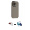 MARSİLYAN™- iPhone 13 Pro Max Kılıf Siluet Minimal Özel Seri - Siyah 3D Antistatik Cam Ekran Koruyucu + Pers Alüminyum Kamera Lens - KI