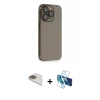 MARSİLYAN™- iPhone 13 Pro Max Kılıf Siluet Minimal Özel Seri - Siyah 3D Antistatik Cam Ekran Koruyucu + Pers Alüminyum Kamera Lens - GD